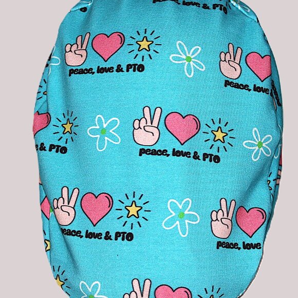 Womens Euro Scrub Cap Peace Love PTO - Handmade - Picture 5 of 8